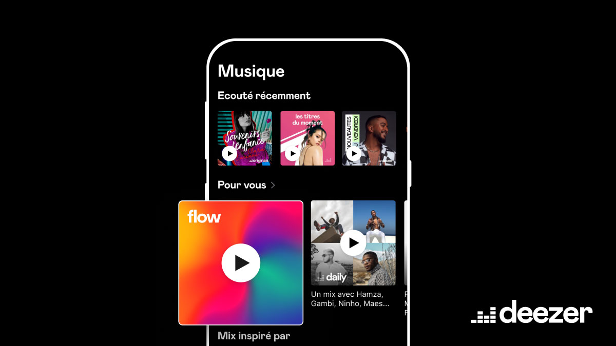 Discover Flow on Deezer. The infinite and personnalised mix of a user’s “favorited” tracks and discoveries that can be played according to a series of moods